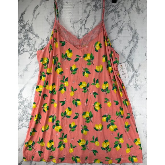 Joyspun Womens 3X Knit Chemise gown With Lemons Print & Lace Trim - Picture 1 of 9